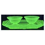 (3) ANTIQUE ADAMï¿½S & CO WILDFLOWER URANIUM GLASS