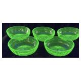 (5) VTG. HAZEL ATLAS URANIUM GLASS BERRY BOWLS SET