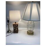 3 Lamps one cut crystal one wooden and one