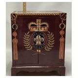 HAND PAINTED WOOD SIDE CABINET w FRENCH FLEUR DE