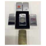 6 Zippo Slim lighters, Brass anniversary, Mack,