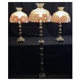 SET OF 3 VTG. TIFFANY STYLE PINK & IVORY CAPIZ