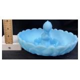 FENTON BLUE SATIN GLASS WATER LILY ASHTRAY &