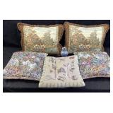ASSORTED VTG. STYLE TAPESTRY PILLOWS, MARZI &