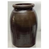 ANTIQUE BROWN GLAZE STONEWARE CROCK, 9.5in H