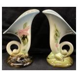 PAIR OF VTG. HULL POTTERY WOODLAND W2 CORNUCOPIA