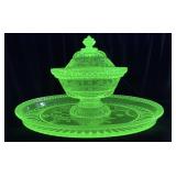 (2) ANTIQUE ADAMï¿½S & CO URANIUM GLASS TRAY &