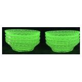 ANTIQUE URANIUM GLASS BERRY BOWL SET OF 8,