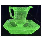 (2) ANTIQUE ADAMï¿½S & CO URANIUM GLASS SQUARE