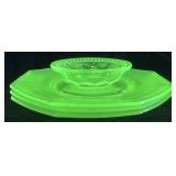 3 VTG. URANIUM GLASS OCTAGON PLATES & 1 BOWL