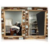 2 Turquoise Inlay Wooden Mirrors  21.7" x 29.6"