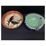Signed Pegeen Fish bowl and Hand painted Birds