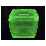 HAZEL ATLAS CRISSCROSS URANIUM GLASS LIDDED