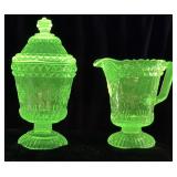 (2) ANTIQUE URANIUM GLASS WILDFLOWER DISHES