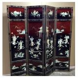 VTG. ASIAN BLACK LACQUER INLAID SOAPSTONE &