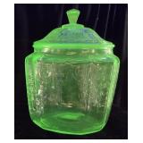1930s ANCHOR HOCKING URANIUM GLASS COOKIE JAR