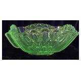 CZECH ART DECO URANIUM GLASS BOWL, 4.25in H