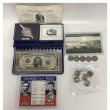 U.S. currency 2, 5 dollar bills, Rushmore proof,