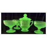 (4) HAZEL ATLAS URANIUM GLASS RIBBED SHERBET CUPS