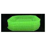 (7) ADAMï¿½S & CO URANIUM GLASS WILDFLOWER PLATES,