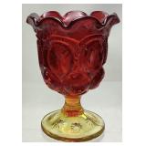 L.E. SMITH MOON & STARS AMBERINA GLASS PEDESTAL