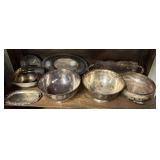 ASSORTED SILVER PLATE SERVING TRAYS & BOWLS