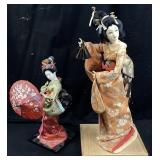 (2) Vtg. Japanese Geisha Dolls On Wood Bases
