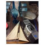 (4) LARGE BLUE GLASS BOTTLE VASE, MODEL S