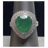 PLATINUM EMERALD & DIAMOND RING, SIZE 7, G.I.A.
