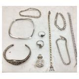ASSORTED SILVER 925 JEWELRY, BRACELETS, PENDANT,