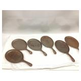 6 Vtg Fajita cast iron skillets