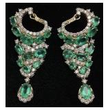 14KT YELLOW GOLD EMERALD & DIAMOND EARRINGS,