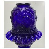 1960s FENTON COBALT BLUE EMBOSSED ROSES FAIRY LAMP