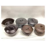 6 Vtg Cast Iron Dutch ovens