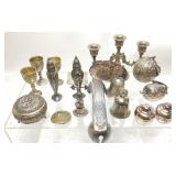 ASSORTED SILVER PLATE PIECES, CANDELABRA,