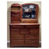 VTG. WOOD COMBINATION DRESSER & VANITY HUTCH