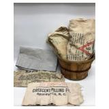 VTG Wood bushel basket and vintage burlap and