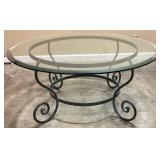 TUSCAN STYLE GLASS TOP WROUGHT IRON COFFEE TABLE