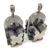 PAIR OF PRECISION V BLOCKS & CLAMPS STAMPED JP,