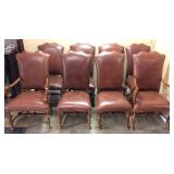 (8) FRENCH DESIGN LEATHER DINING CHAIRS w CARVED