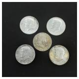 5 Silver coins, 4x1964 Kennedy, 1949 Franklin