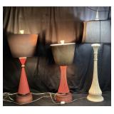 (3) MID CENTURY MODERN RED TABLE LAMPS & COLUMN