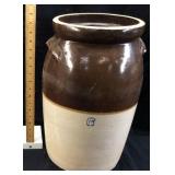 VINTAGE 6 GALLON BROWN GLAZE TOP CREAM COLOR