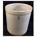 ANTIQUE 5 GALLON STONEWARE CROCK w STENCILED B