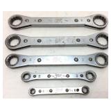 (5) SNAP ON DOUBLE BOX END RATCHETING WRENCHES