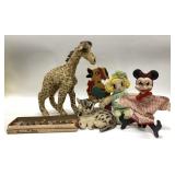 6 Vtg. Toy lot. Minnie Mouse, Mohair plush,