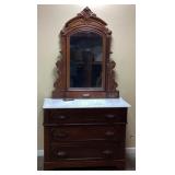 ANTIQUE EASTLAKE VICTORIAN CARVED WALNUT MARBLE