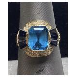 14KT YELLOW GOLD TOPAZ, DIAMOND & SAPPHIRE RING