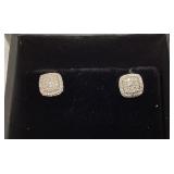 925 sterling silver diamond cushion cluster stud