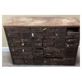 ANTIQUE MULTI-DRAWER WOODEN HARDWARE CABINET